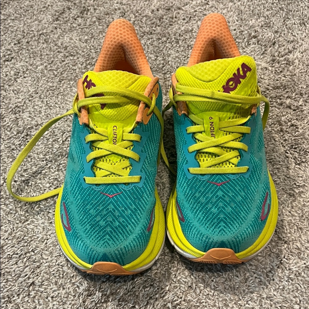 Hoka Teal and Lime Athletic Shoes
